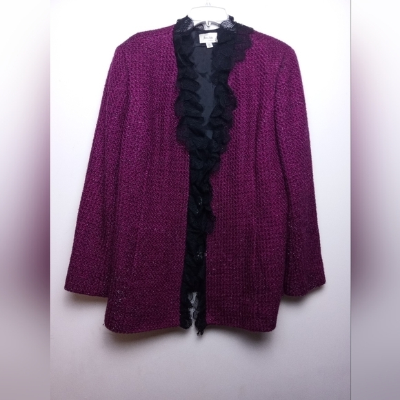 Neiman Marcus Exclusive Burgundy Red/Black Metallic Wool Blend Blazer size 16 - Picture 3 of 14